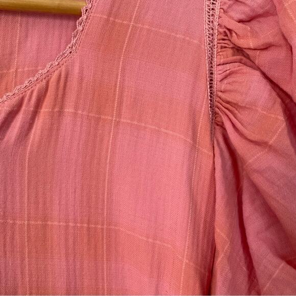 LOVESHACKFANCY Puff Sleeve Maxi Dress feminine  Preppy Pink Plaid Layered XS 0 - Picture 6 of 10
